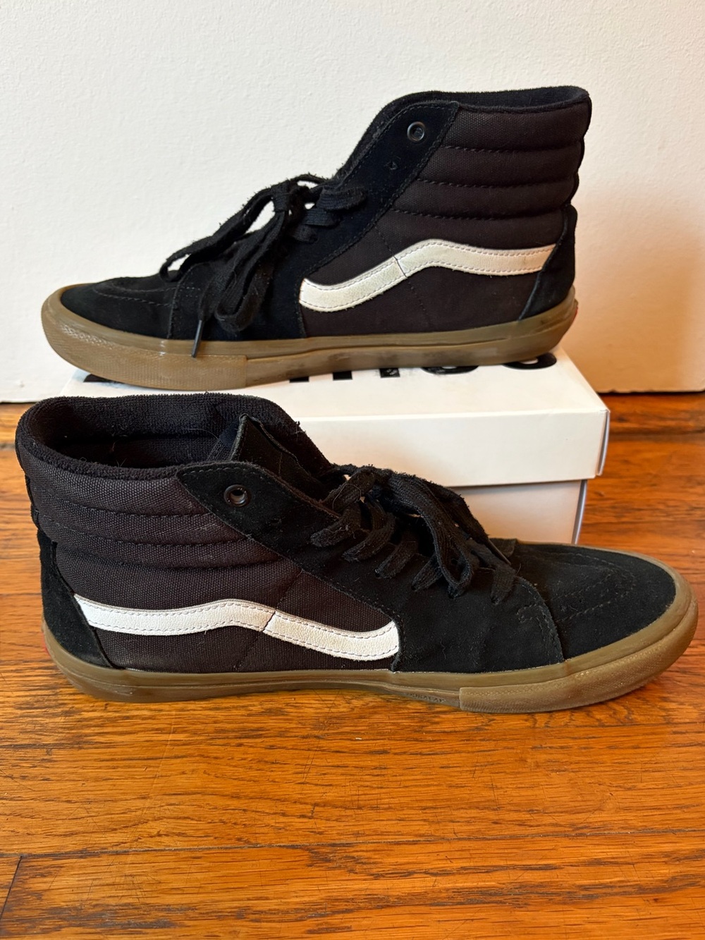 Vans Black High-Top Sneakers with White Sidestripe and Gum Sole